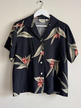 Banana Bay Bird of Paradise Rayon Hawaiian Shirt Size L